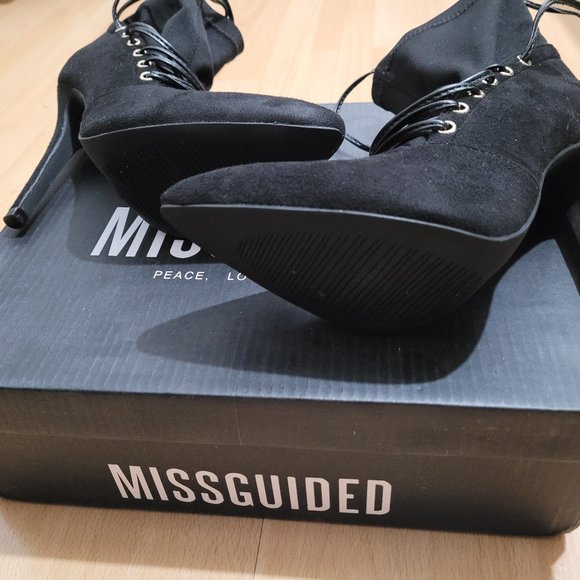 Brand New Missguided Black Metal Eyelet and Lace Pointed Boots - Picture 4 of 6
